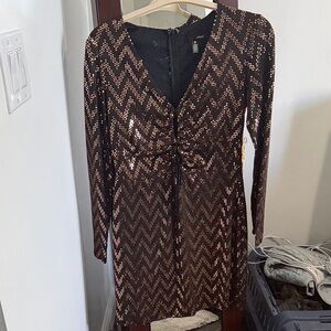 Aqua Black and Gold Sequin Long Sleeve Dress